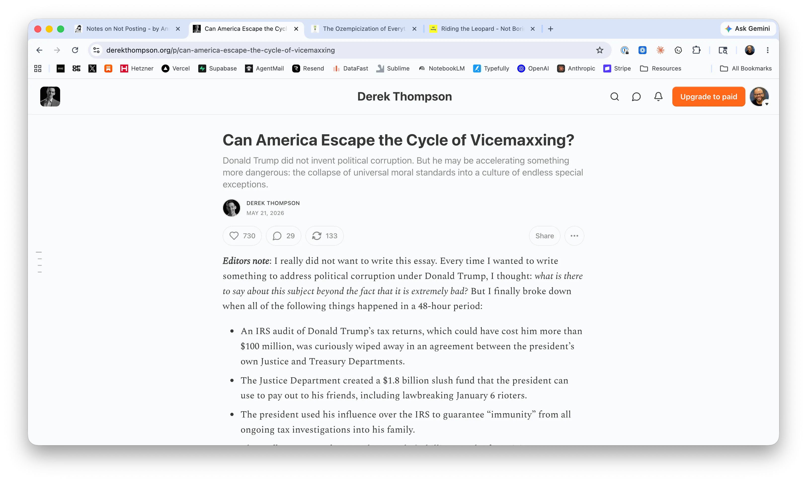 Substack screenshot of Derek Thompson