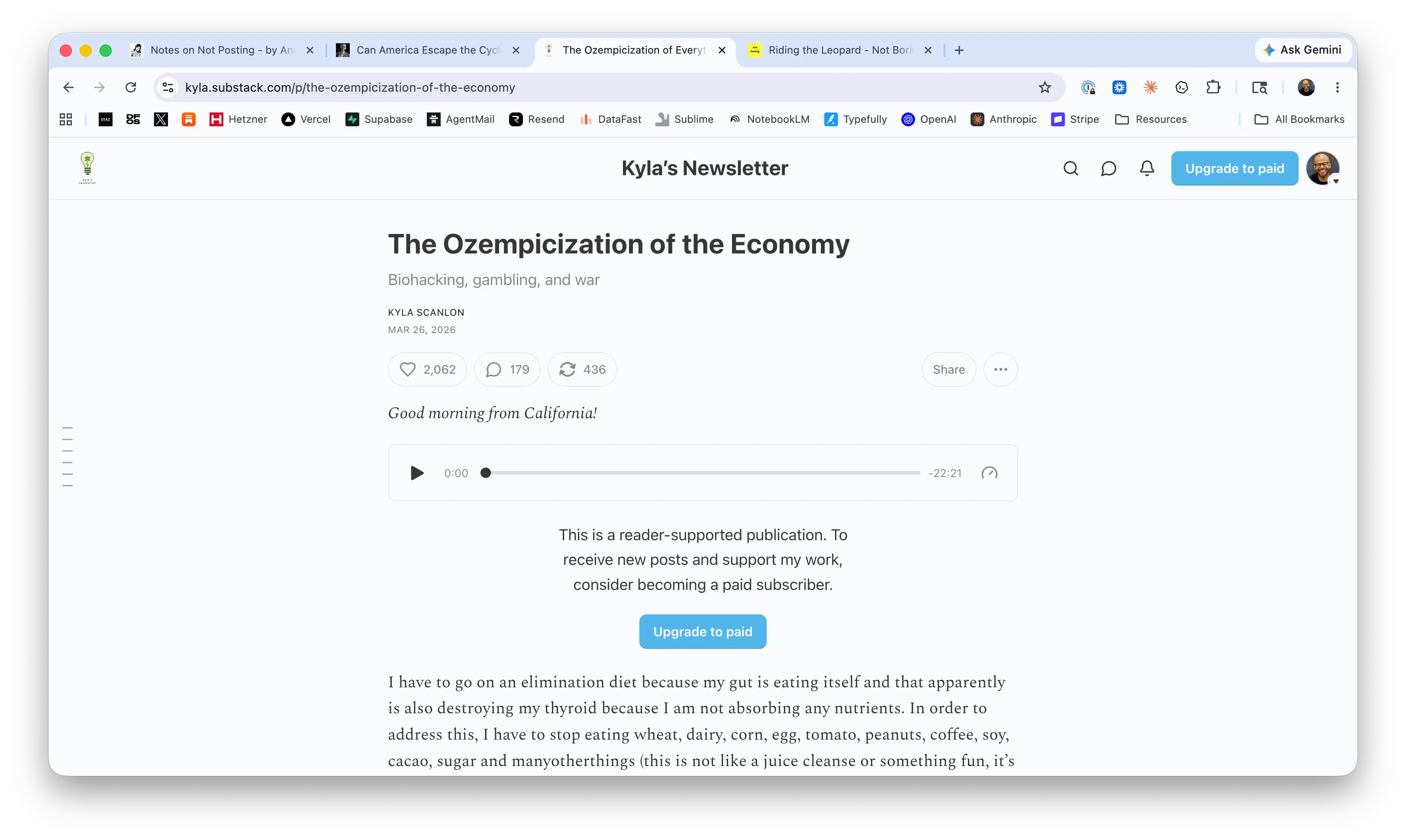 Substack screenshot of Kyla's Newsletter